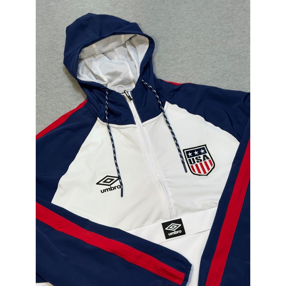 Umbro USA Soccer Windbreaker Anorak Jacket Mens XL Navy White Red Quarter Zip
